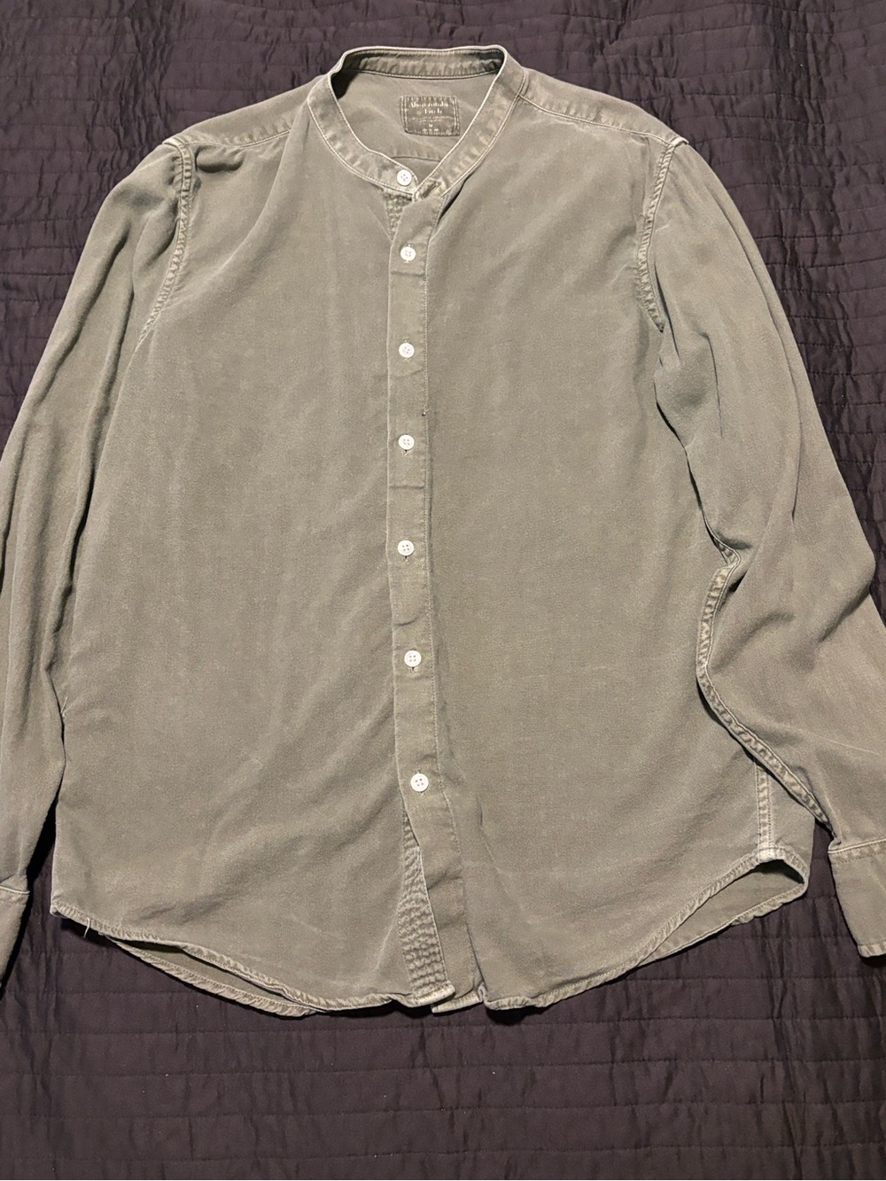 Abercrombie & Fitch Olive Green Band-Collar Button Down
